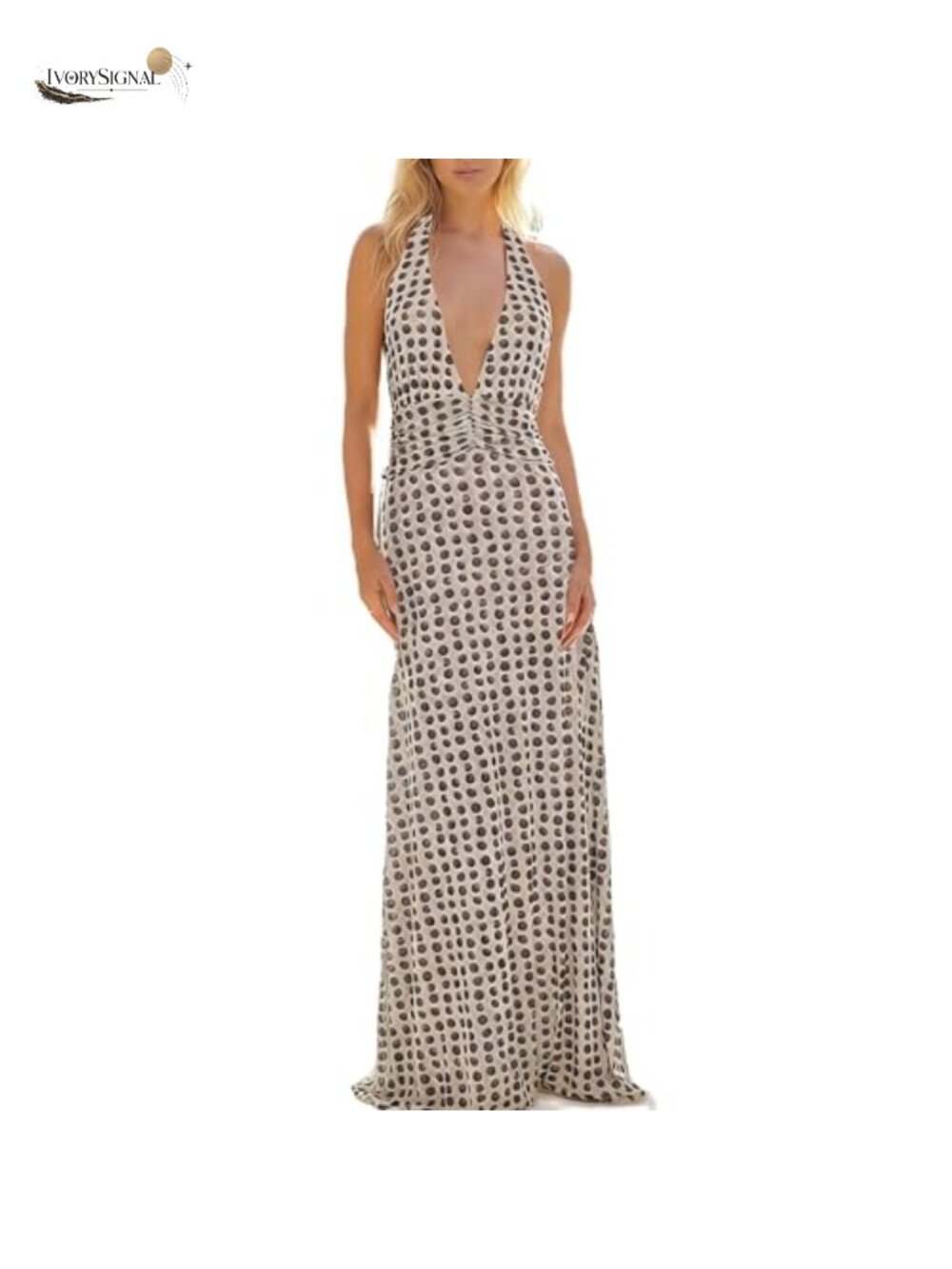 Women Halter V Neck Maxi Dress Backless Bodycon Cocktail Sundress